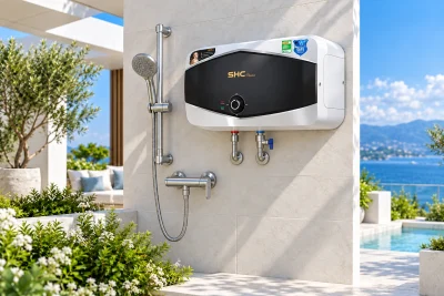 Bình nước nóng SHC với đường cấp nước riêng và sen dùng bộ trộn nóng lạnh